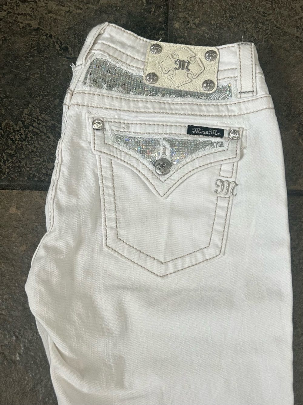 Miss Me Signature Skinny Denim Jeans White Womens 30 Embellished